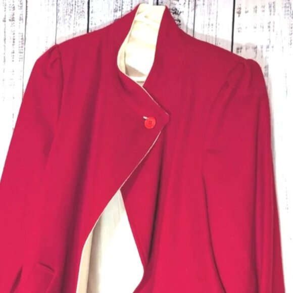 Vintage Baycrest Ladies Felt Wrap Coat Red/Ivory Fits Like XL/XXL (sz 16?) EUC - Picture 3 of 6